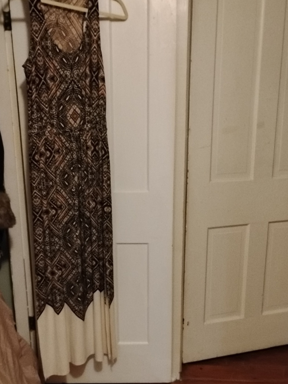 Boho Geo Print Maxi Dress in Brown and Cream